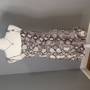 Express Tan & Black Snakeskin Print Lined Smocked Back Mini Sundress Size S